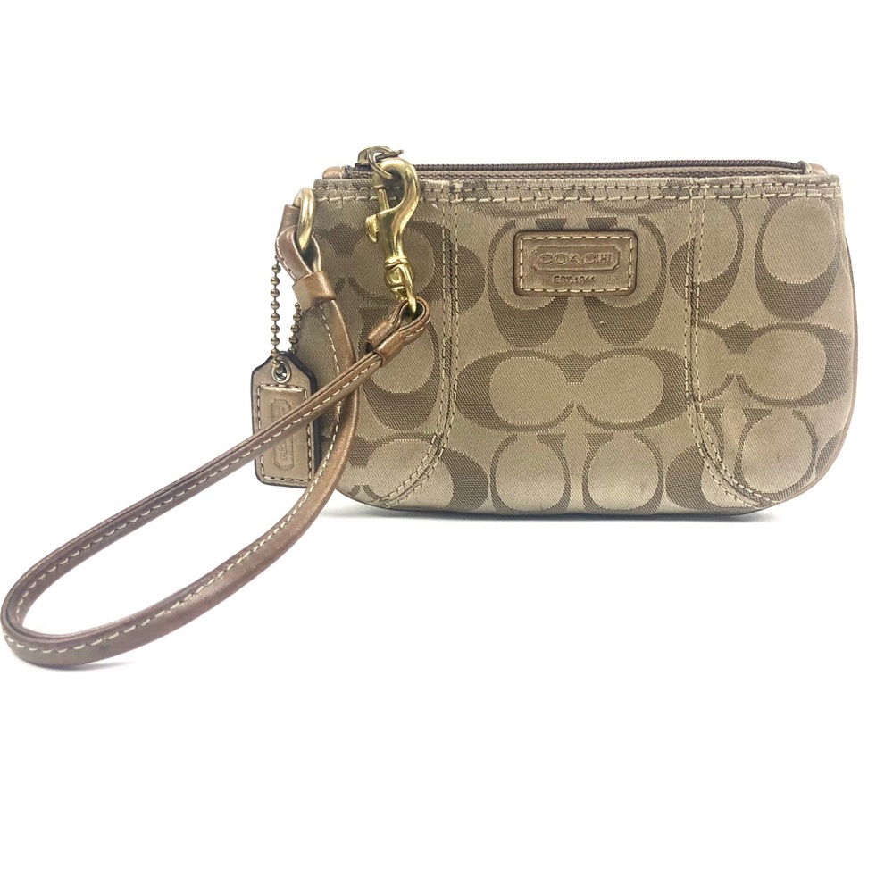 Coach Signature Jacquard Skinny Khaki Wristlet